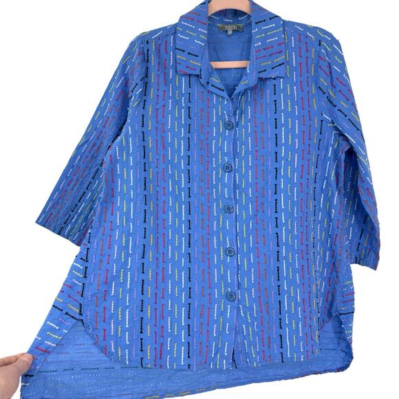 Habitat Clothes to Live In Small Tunic Blue Colorful Dashes 3/4 Sleeve Lagenlook - Picture 3 of 10